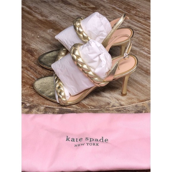 Kate Spade Saffron Heel Slingback Antique Gold Metallic Leather NEW 7 US - Picture 5 of 9